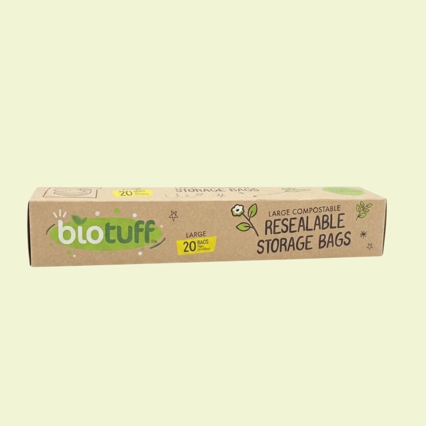 Biotuff Compostable Resealable Large Storage Bags 27x28cm 20pk