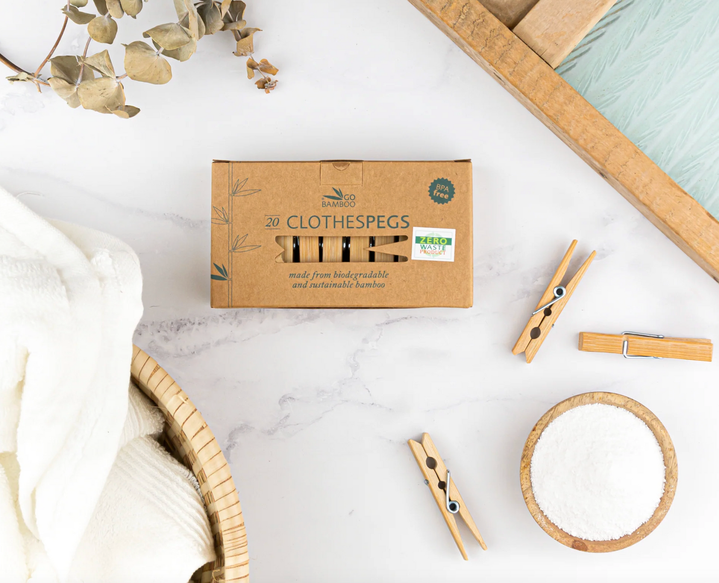 Go Bamboo Clothes Pegs Biodegradable Bamboo 20pk
