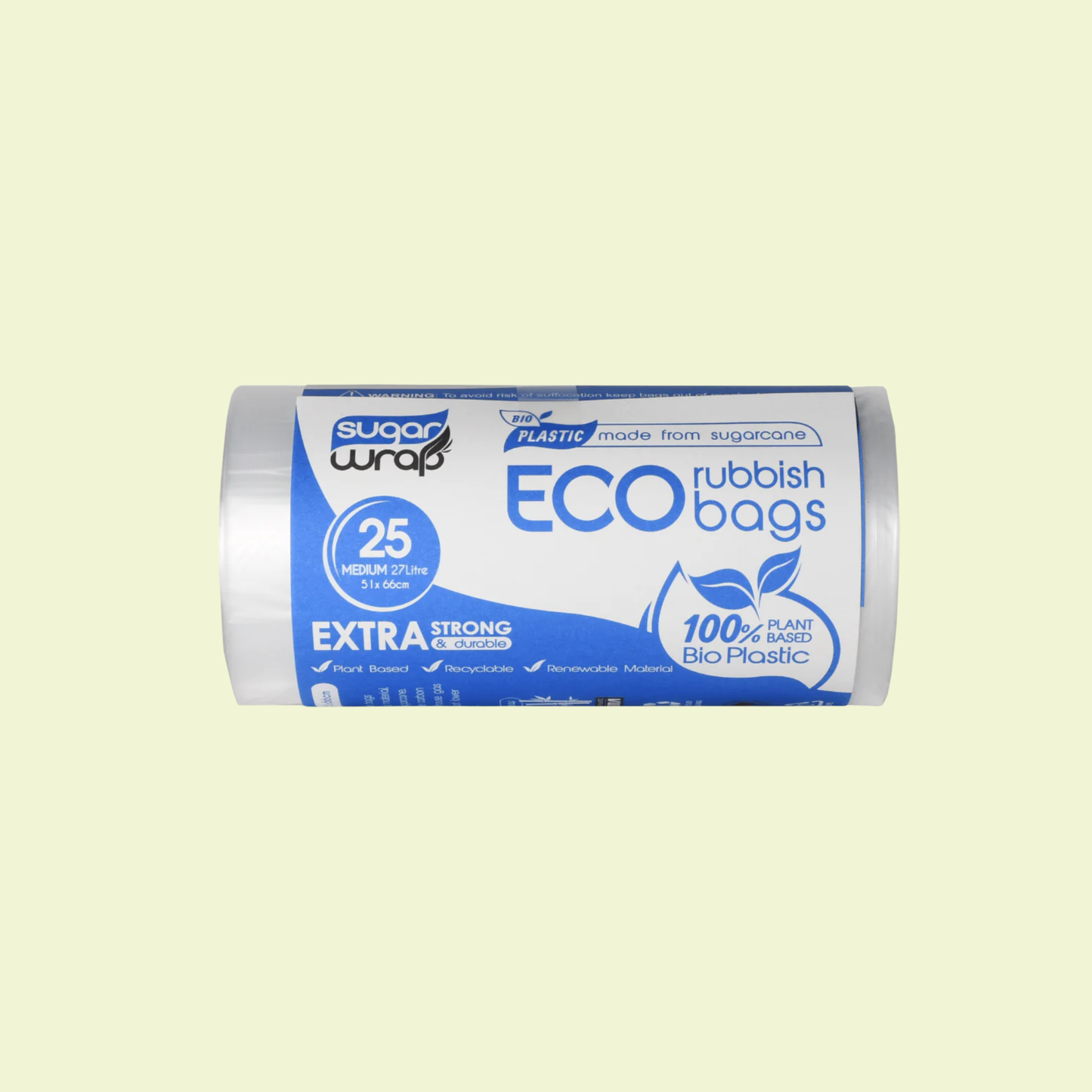 Sugarwrap Eco Rubbish Bags Made from Sugarcane Medium 27L 25pk
