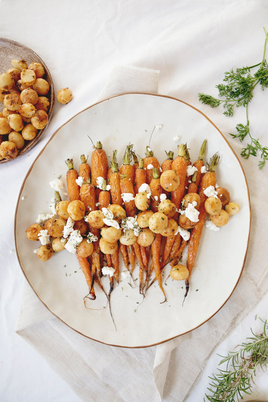 Sticky Macadamias with Roasted Carrots & Goats Cheese