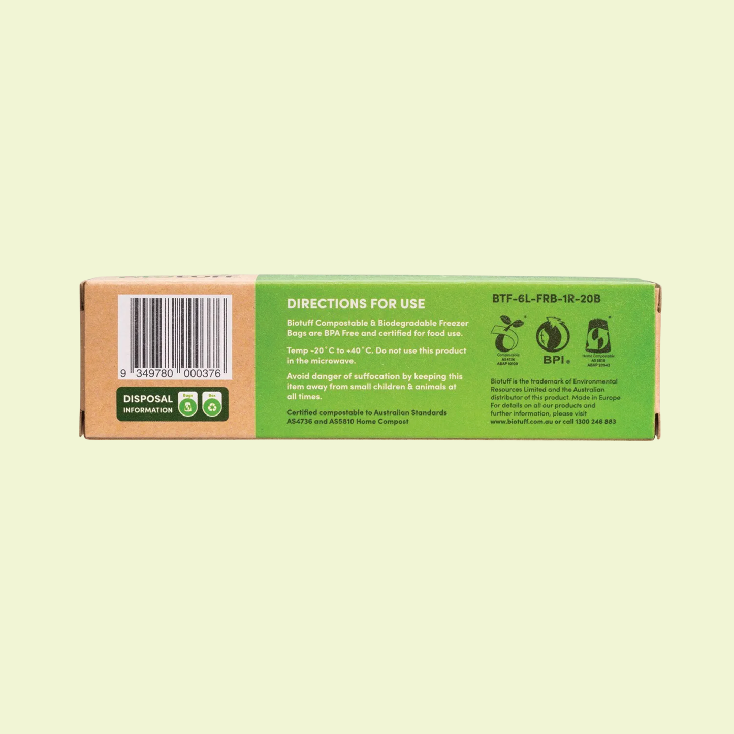 Biotuff Compostable Resealable Freezer Bags Large 27x28cm 20pk