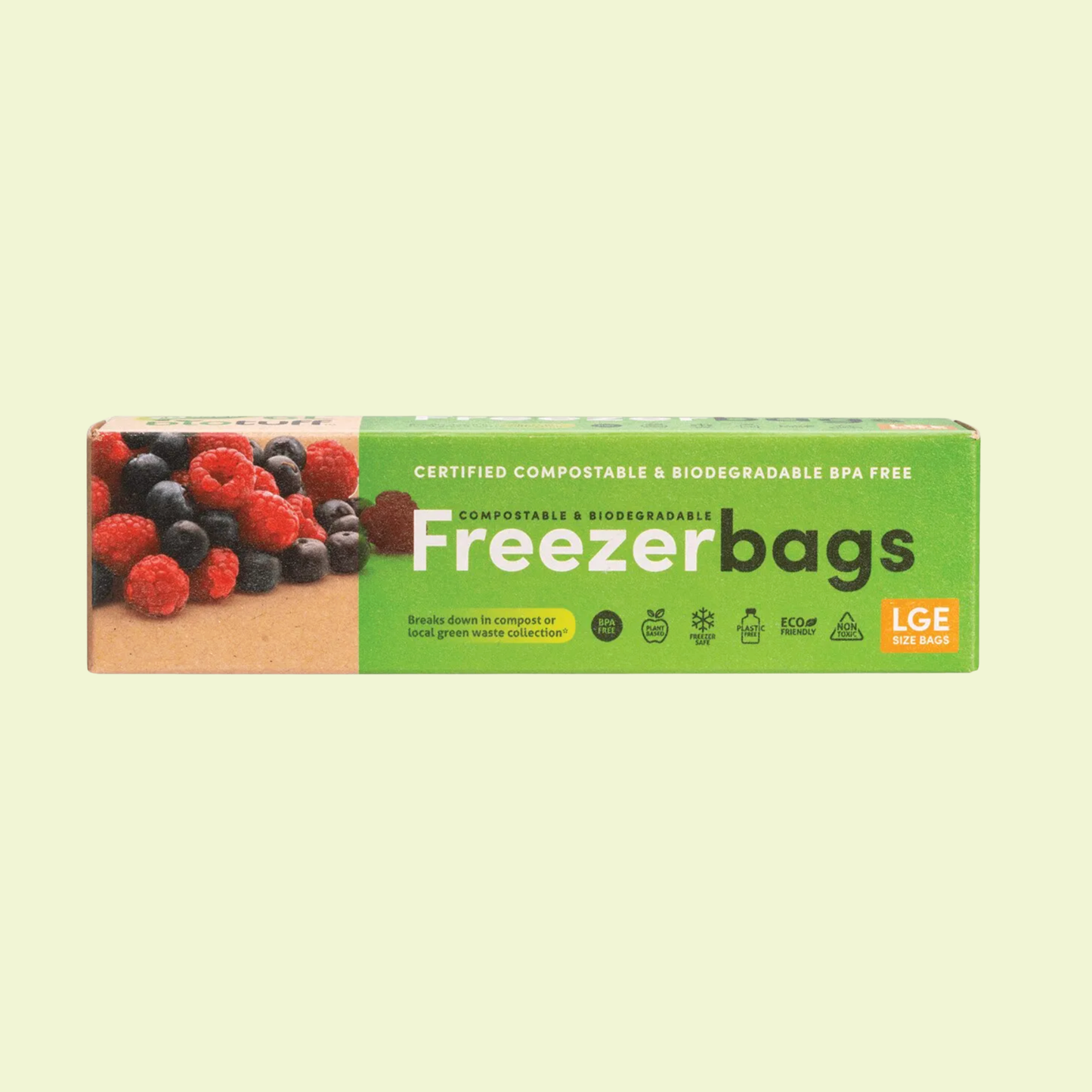 Biotuff Compostable Resealable Freezer Bags Large 27x28cm 20pk