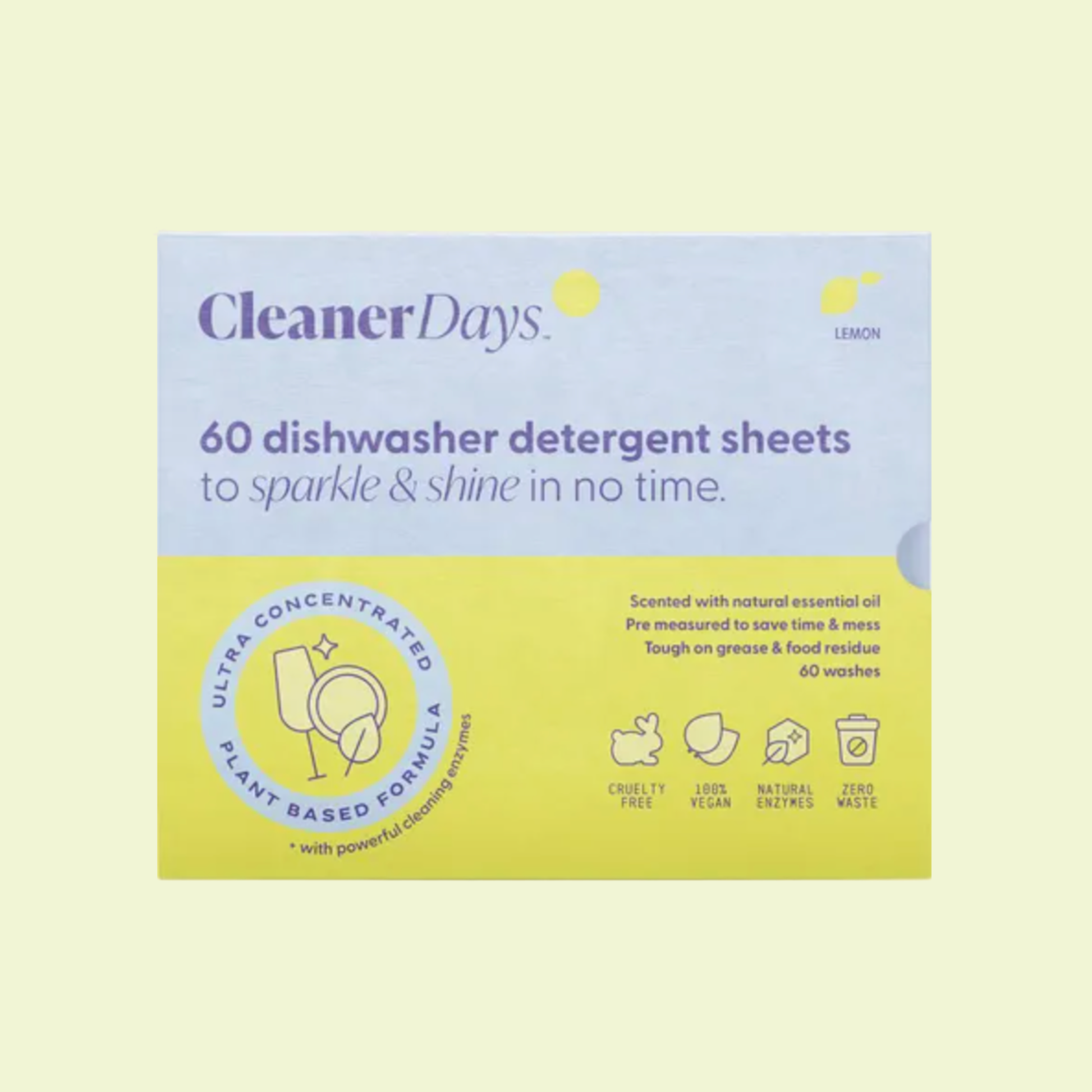 Cleaner Days Dishwasher Detergent Sheets Lemon 60pcs