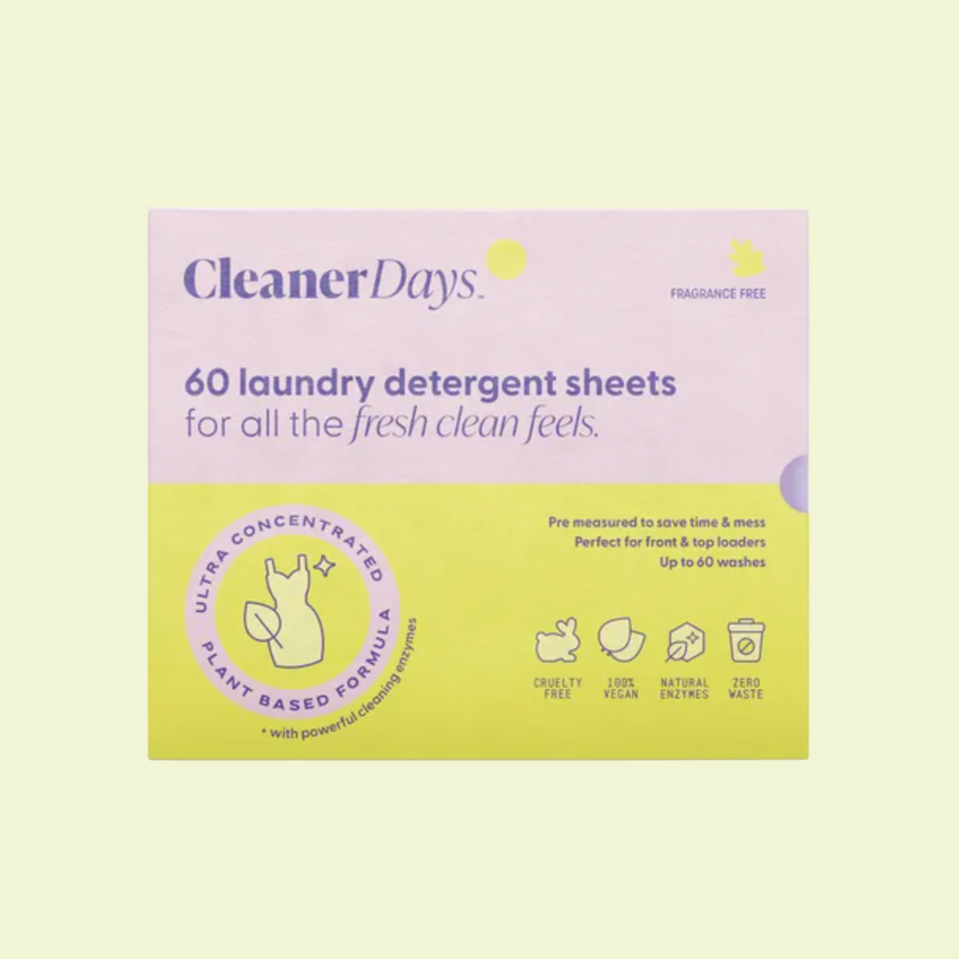 Cleaner Days Laundry Detergent Sheets Fragrance Free 60pcs