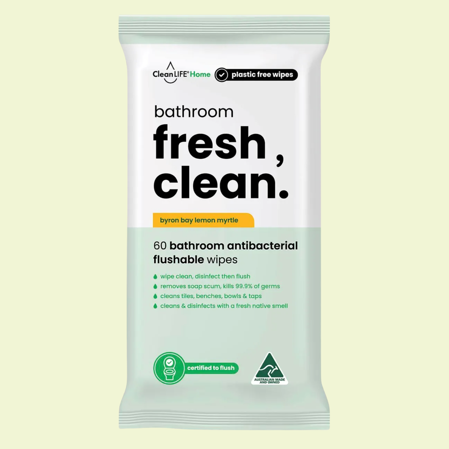 Cleanlife Bathroom Fresh Clean Flushable Plastic Free Wipes 60pk