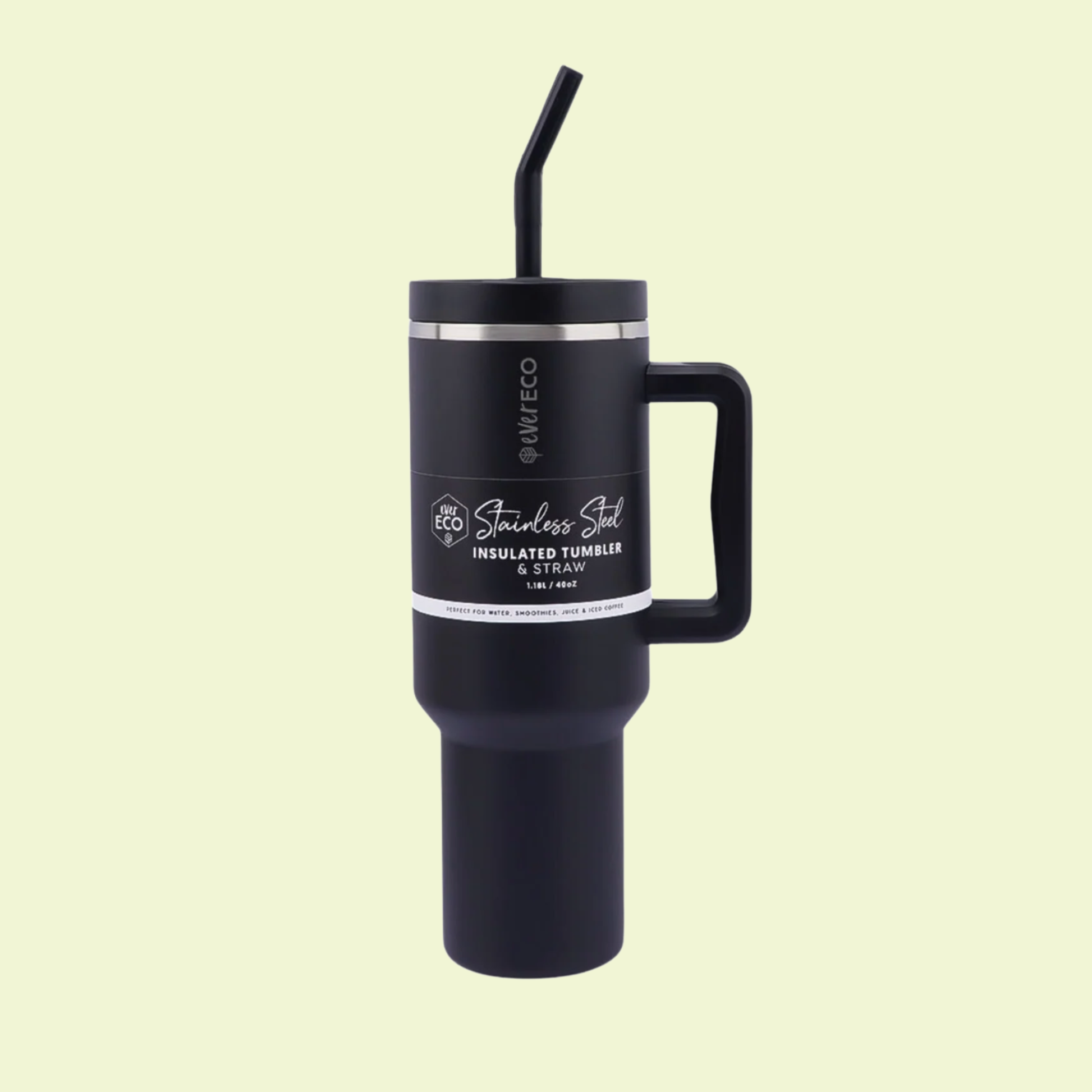 Ever Eco Insulated Tumbler with Handle & Straw Onyx 1.18L