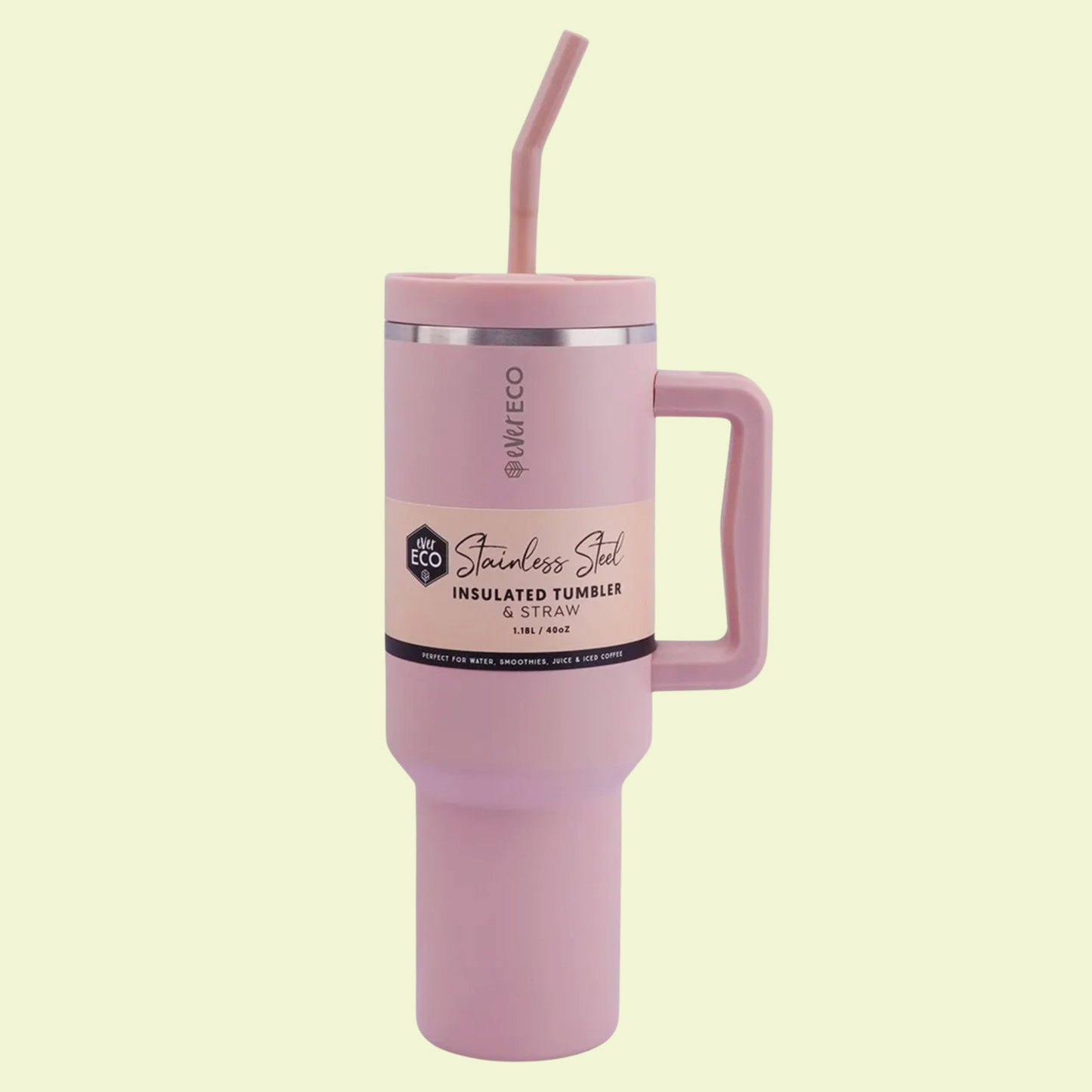 Ever Eco Insulated Tumbler with Handle & Straw Rose 1.18L
