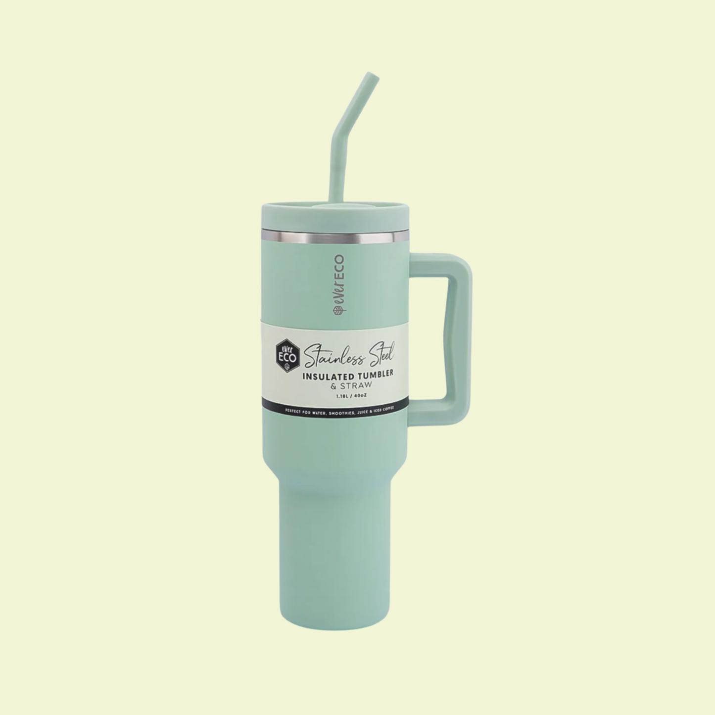 Ever Eco Insulated Tumbler with Handle & Straw Sage 1.18L