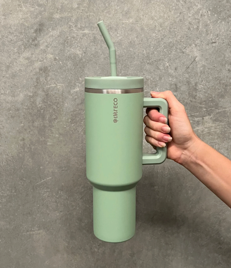 Ever Eco Insulated Tumbler with Handle & Straw Sage 1.18L