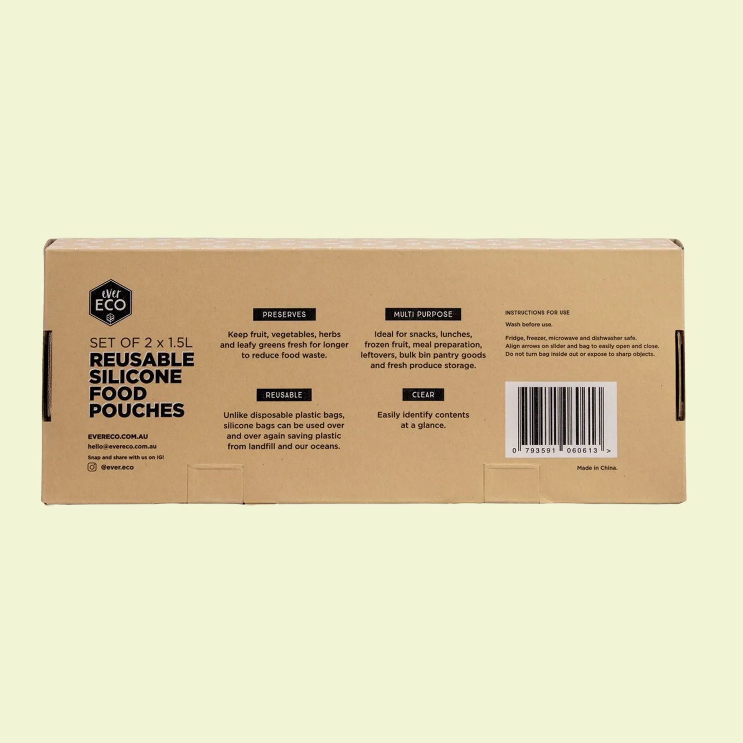 Ever Eco Reusable Silicone Food Pouches 1.5L 2pk