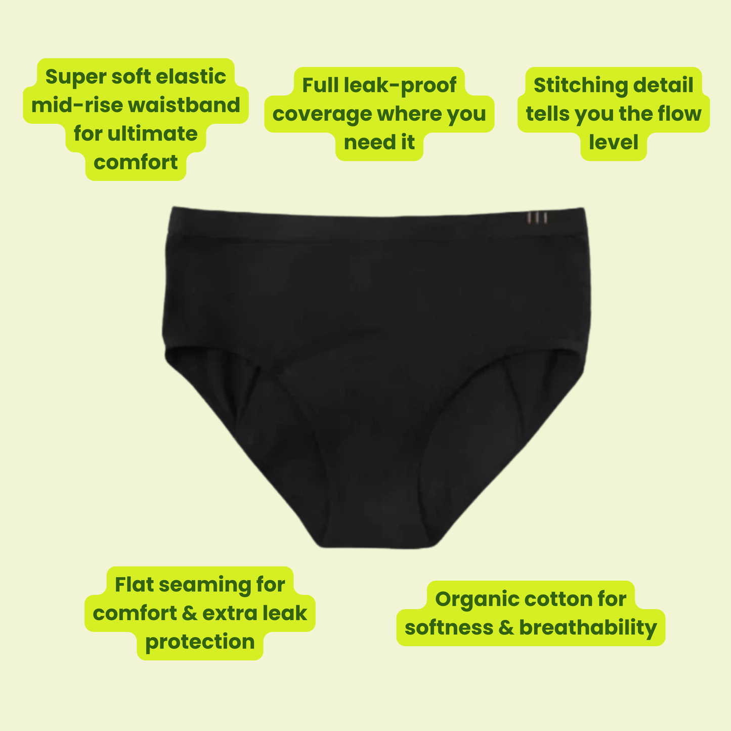 TOM Organic Period Brief Mid Rise Black – Small