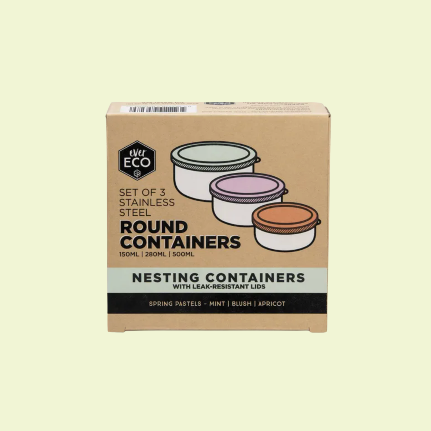 Stainless Steel Round Nesting Containers Spring Pastels 3pk