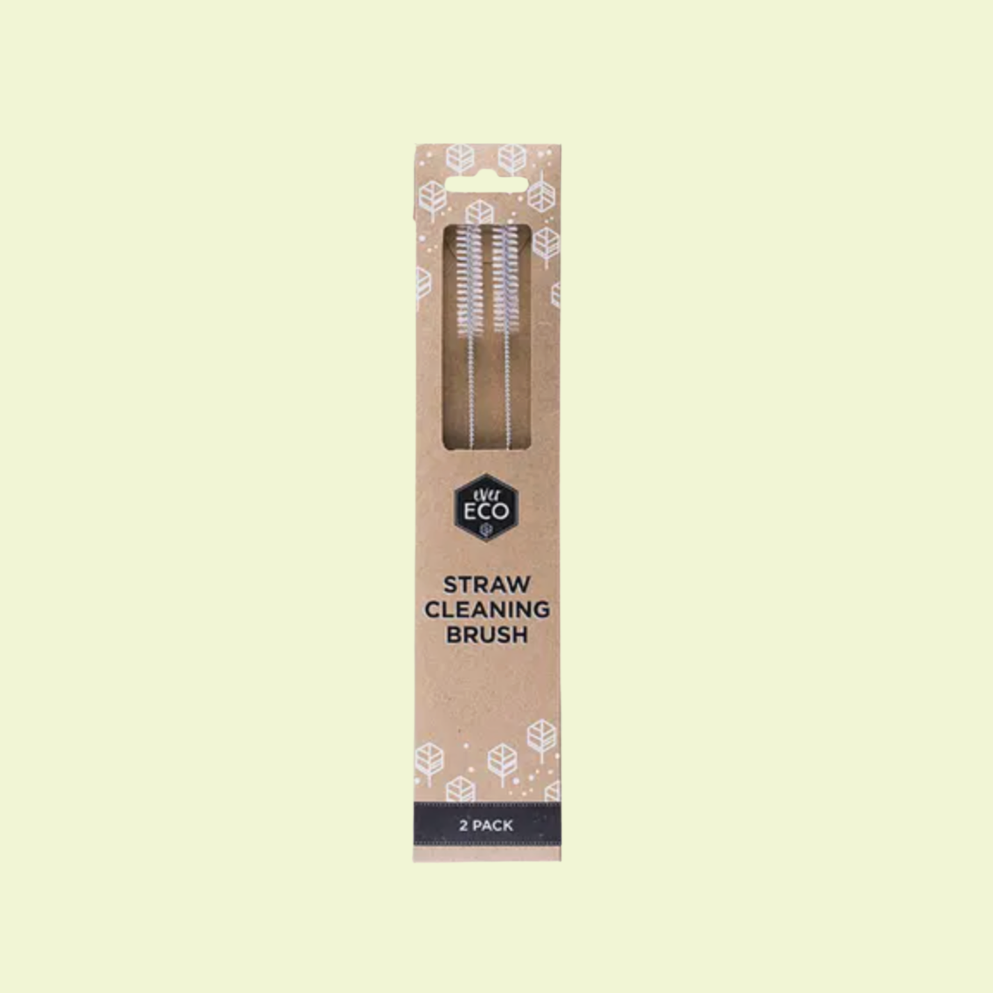 Pack of two straw cleaning brushes with Eco logo on a beige background