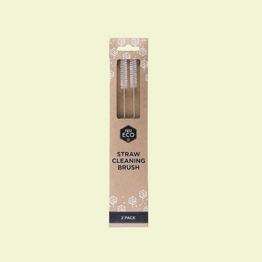 Pack of two straw cleaning brushes with Eco logo on a beige background