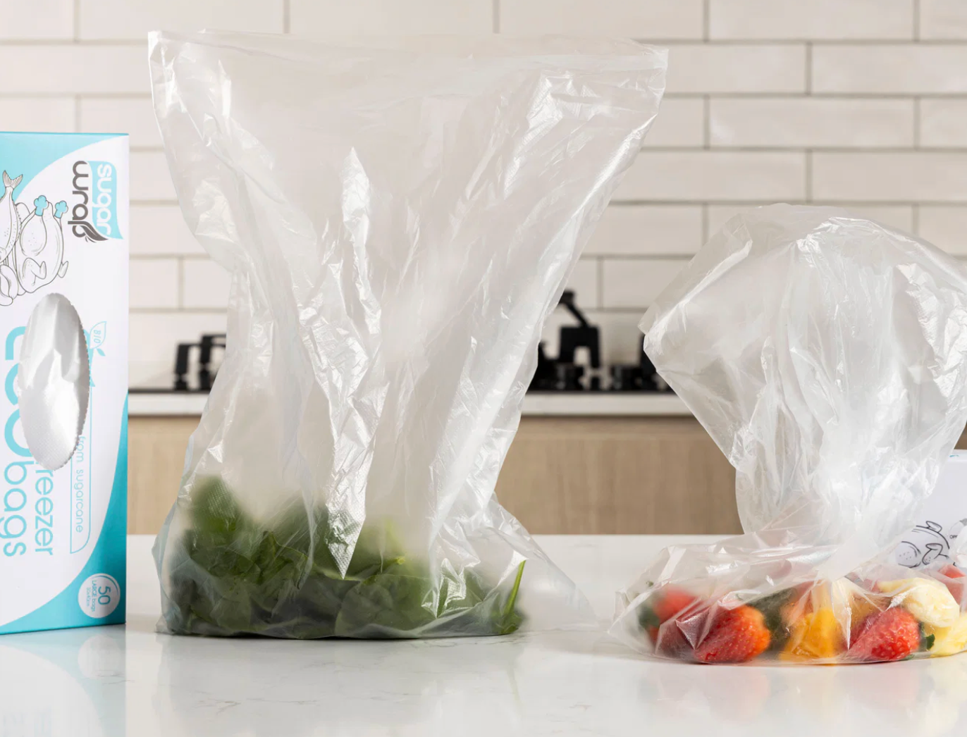 SugarWrap Eco Freezer Bags Made from Sugarcane Large 50pk