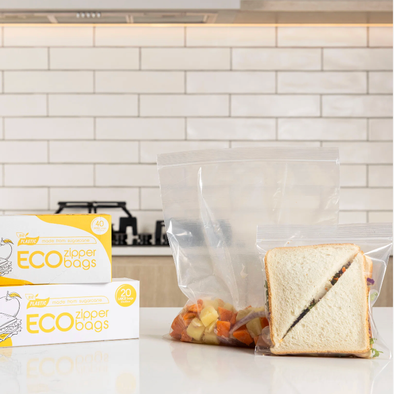 SugarWrap Eco Zipper Bags Made from Sugarcane Large 20pk