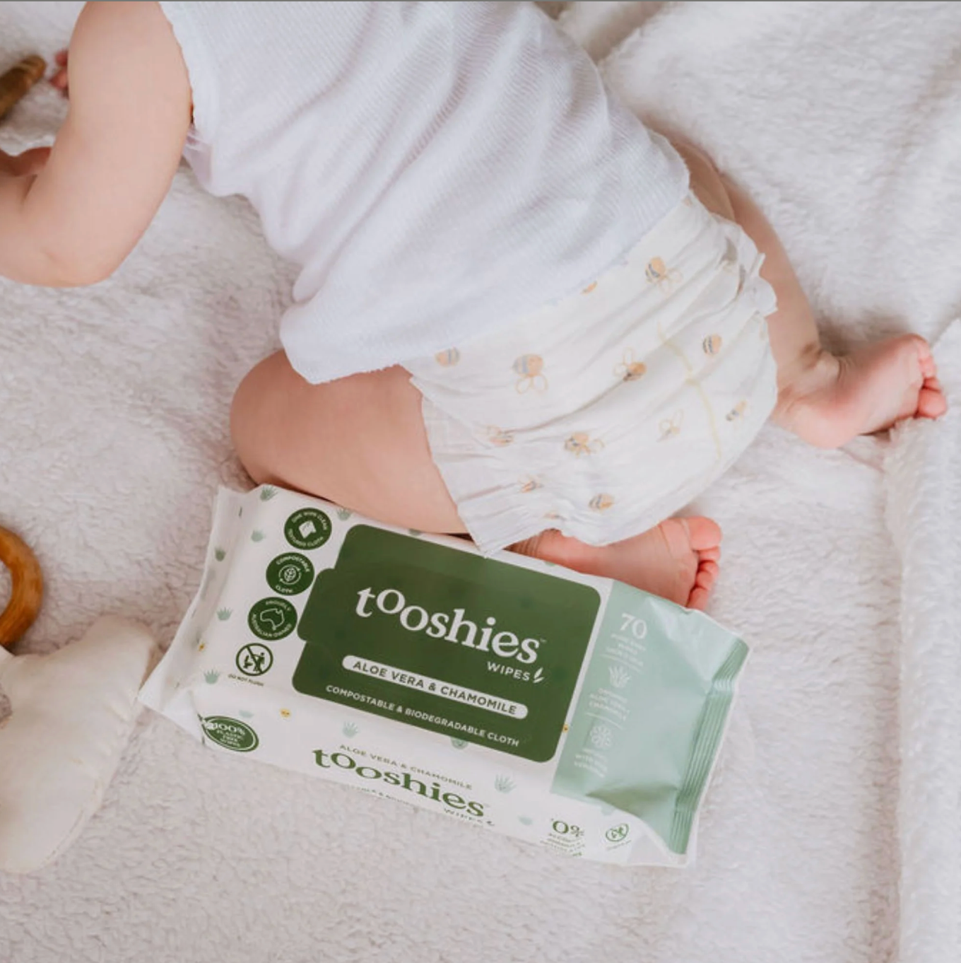 Tooshies Eco Baby Wipes Aloe Vera & Chamomile 70pk