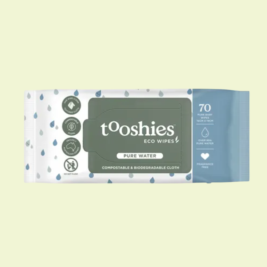 Package of tôoshies eco wipes on a light green background