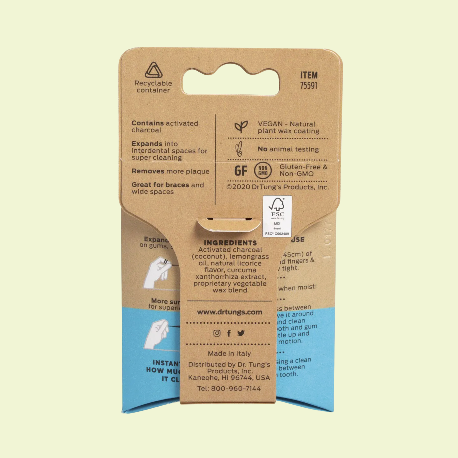 Vegan dental floss with activated charcoal & lemongrass 27m