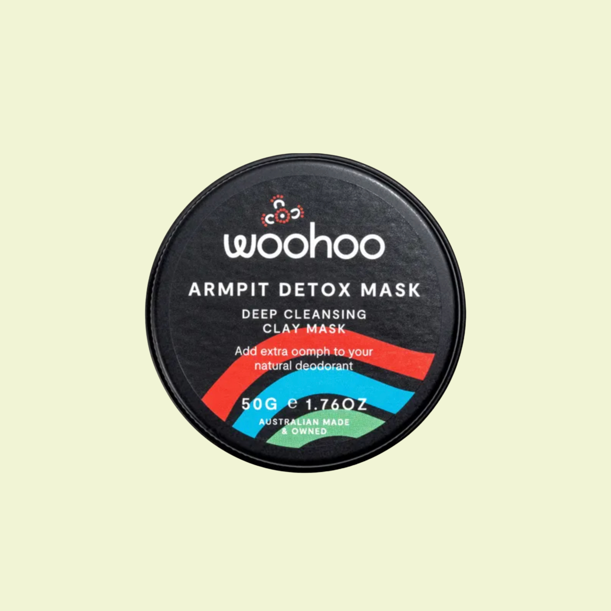 Woohoo armpit detox mask container on a beige background