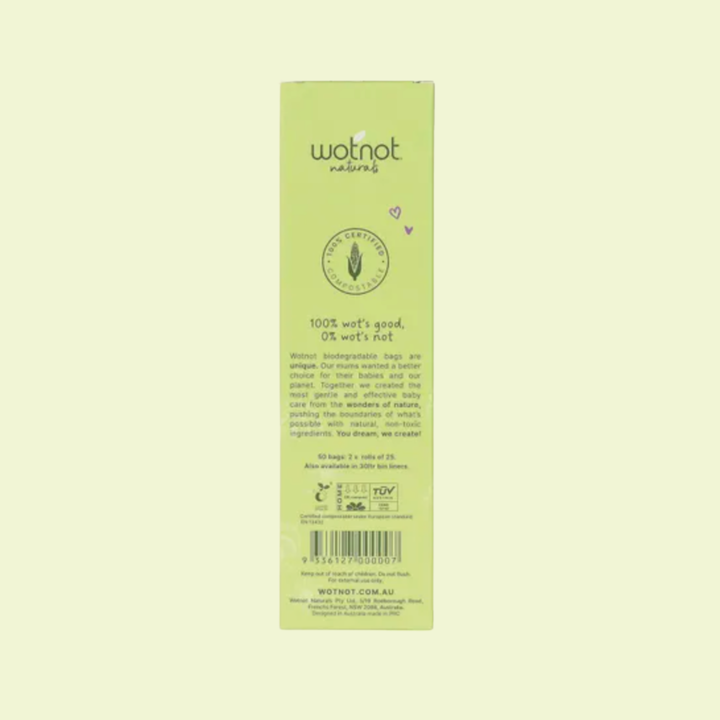 Wotnot Biodegradable Nappy Bags 100% Compostable 50pk