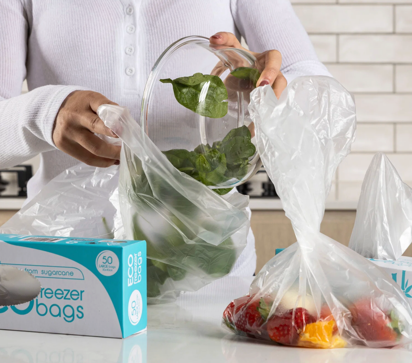 SugarWrap Eco Freezer Bags Made from Sugarcane Large 50pk